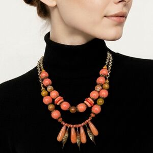 Two Strand Orange Statement Necklace